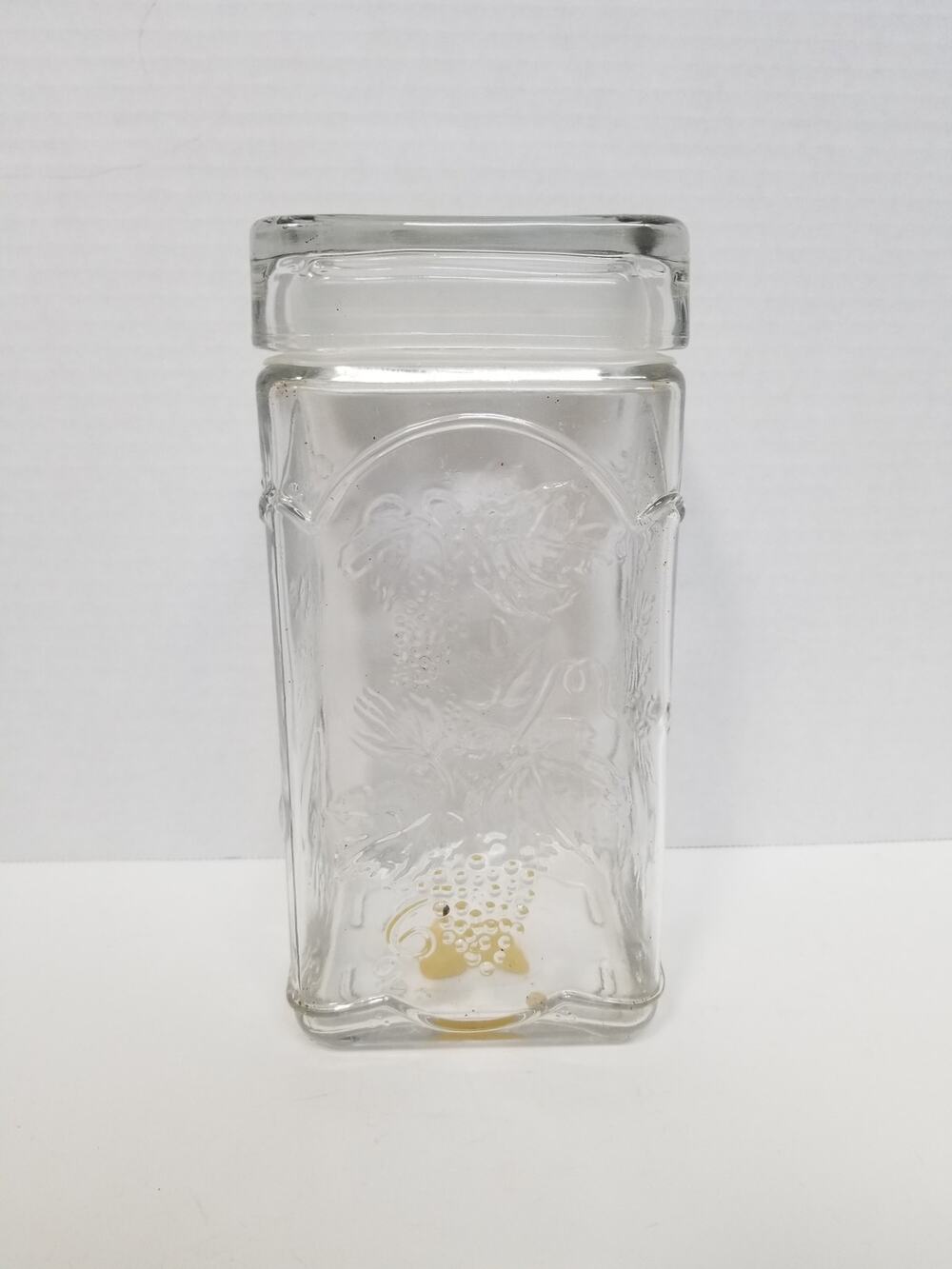 Vintage Libbey Clear Glass Square Canister Embossed Fruit Lid